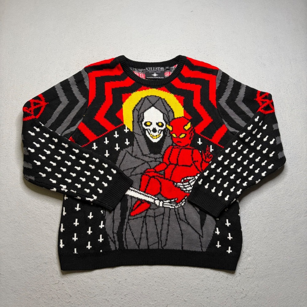 Killstar Sweater Mens‎ XXL Black Red Reaper Devil Occult Luxury Knit Graphic